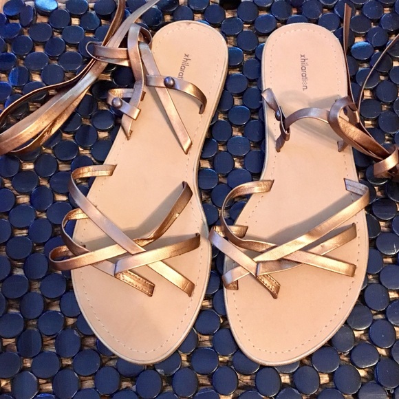 Xhilaration Shoes - NWOT, Bronze, Tie, Sandals, by Xhilaration!